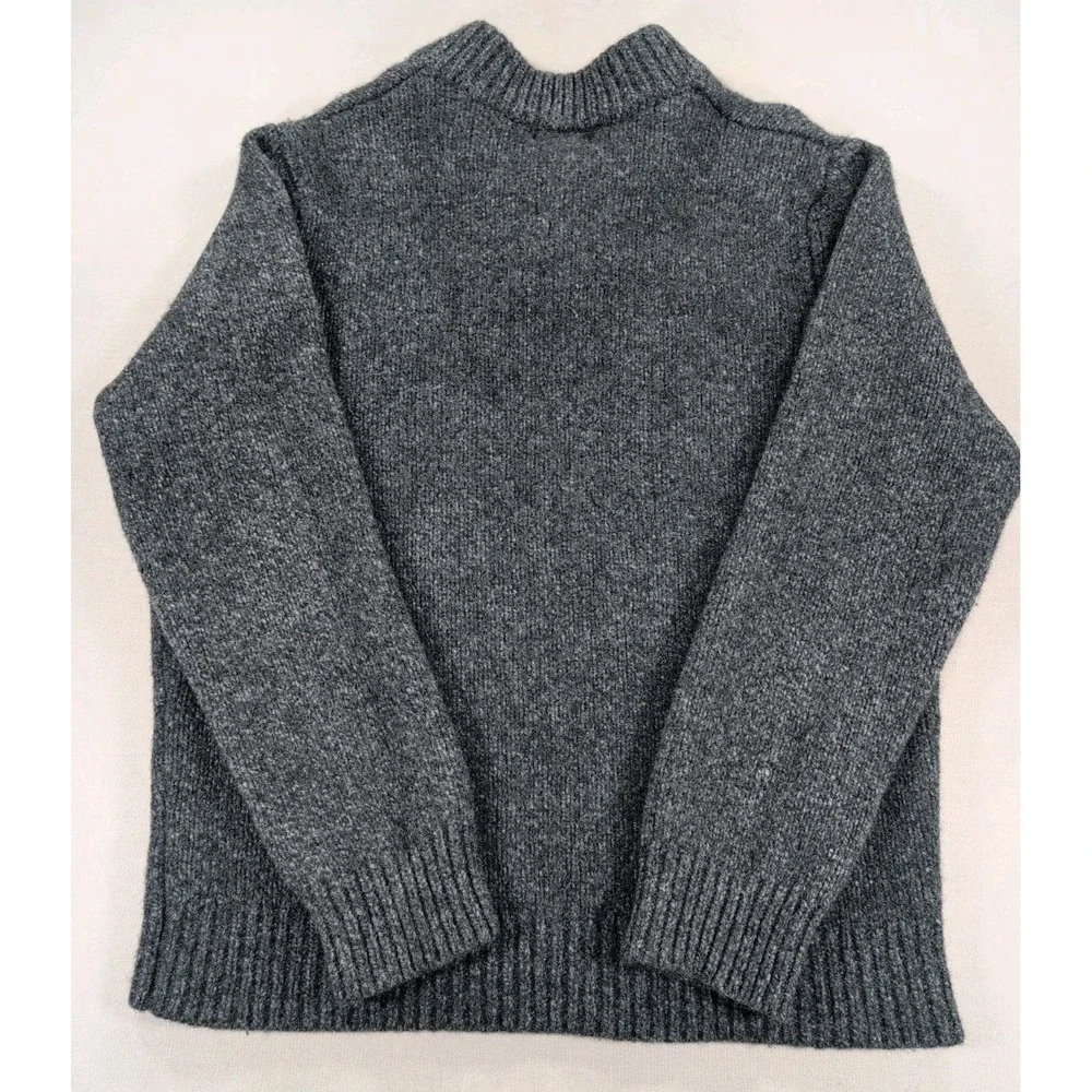 L.L. Bean 100% Lambswool Sweater Mens Large Gray Henley Shawl Collar Vintage